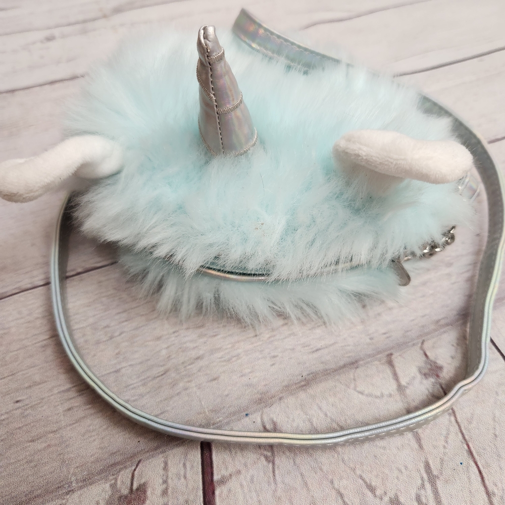 Justice Light Blue Faux Fur Unicorn Crossbody Bag with Silver Accents